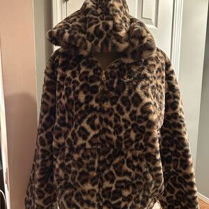 Leopard Print Faux Fur Jacket